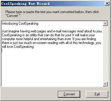 Input some text to Text to WAV Wizard